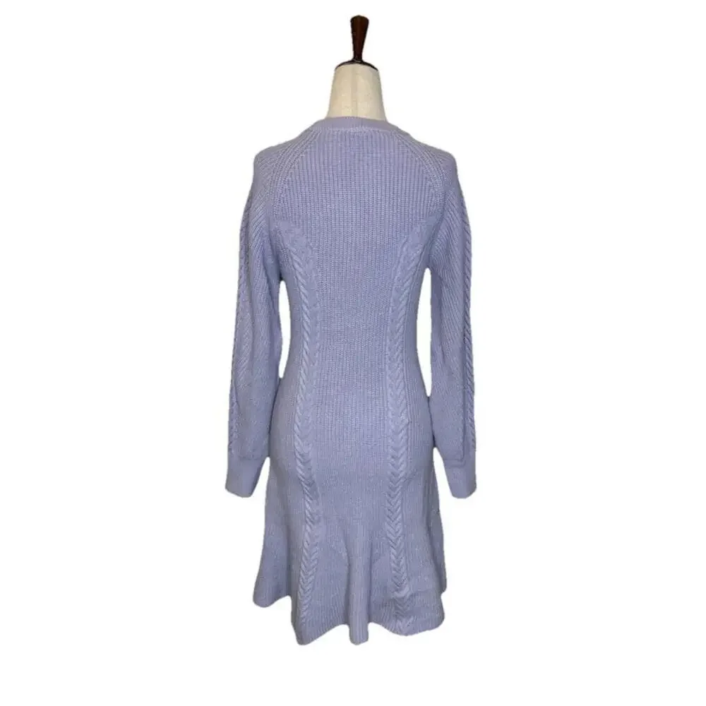 Anthropologie Skater Sweater Dress Sz M Rib Knit Lavender Crew Neck Long Sleeve - Picture 4 of 7